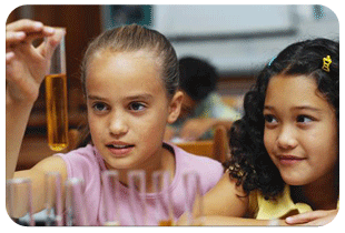 Two girls with test tube